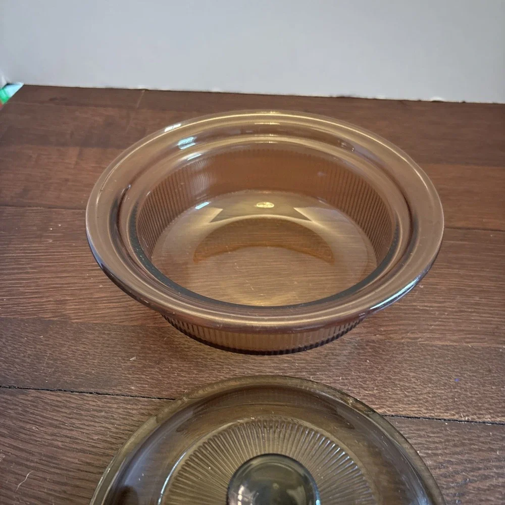 Corning Vision Ware Amber V-30-B 750ml 24oz‎ Ribbed Casserole Dish W/ Lid